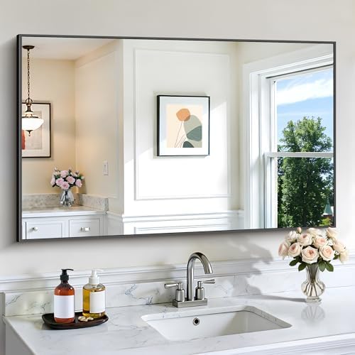 COFENY Black Bathroom Mirror for Wall, 30x48 Inch Rectangle Mirrors with Metal Frame, Modern Vanity Wall Mirror Decor for Bathroom Living Room, Entryway Hangs Horizontal or Vertical