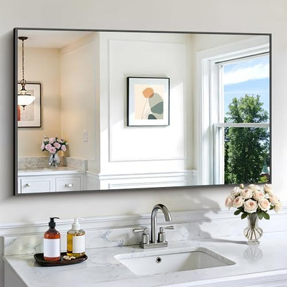 COFENY Black Bathroom Mirror for Wall, 30x48 Inch Rectangle Mirrors with Metal Frame, Modern Vanity Wall Mirror Decor for Bathroom Living Room, Entryway Hangs Horizontal or Vertical