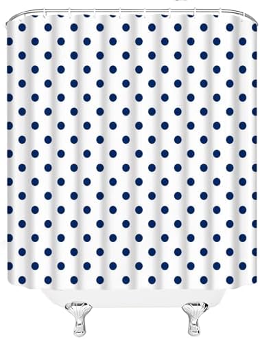 Polka Dot Shower Curtain Blue White Retro Spot Vintage Fabric Decorative Bathroom Curtains with Hooks,70" Wx75 H
