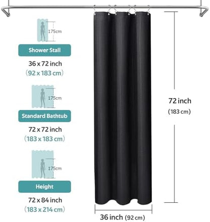 Vipfree 3 in 1 Shower Curtain Set, Waffle Shower Curtain and Liner Set with 6 Double Sided Shower Curtain Hooks, 258GSM Luxury Weighted Cloth Shower Curtain for Shower Stall, 36 W x 72 H, Black