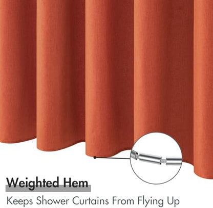 MIULEE Fall 72*84 Burnt Orange Terracotta Linen Shower Curtain Metal Hooks