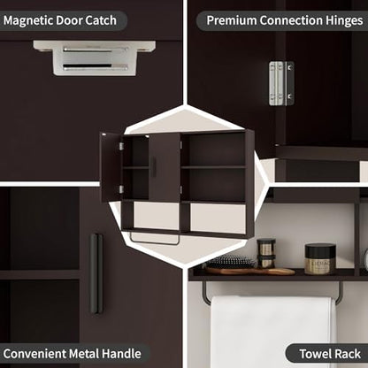 Bathroom Wall Cabinet, Medicine Cabinet with 2 Doors, Espresso