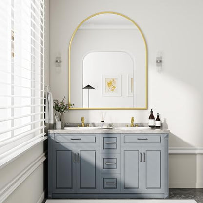 BEAUTYPEAK 36"x48" Arch Bathroom Wall Mirror, Gold