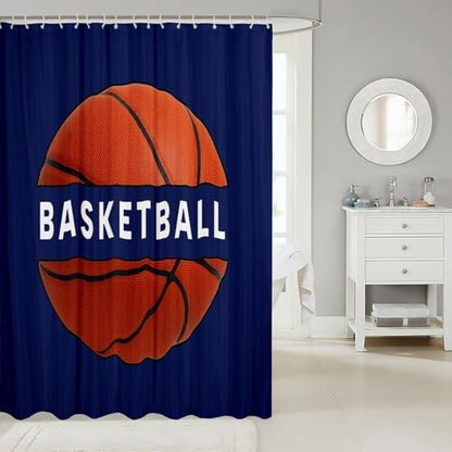 jejeloiu Basketball Shower Curtain 72"x78" Gaming Sports Bath Curtain for Boys Girls Teens Ball Games Bathroom Shower Curtain Set Women Men Gift for Basketball Lover Kids Bathroom Accessories