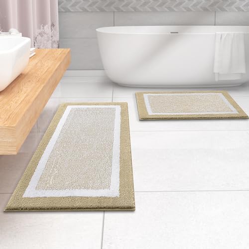 OLANLY Bathroom Runner Rugs 59x20, Extra Long Bath Mats for Bathroom, Beige