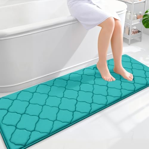 OLANLY Memory Foam Bath Mat Rug 59x20, Ultra Soft Bathroom Rugs, Teal