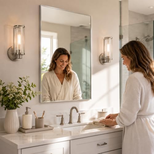 24"x36" Brushed Nickel Framed Rectangle Bathroom Vanity Wall Mirror