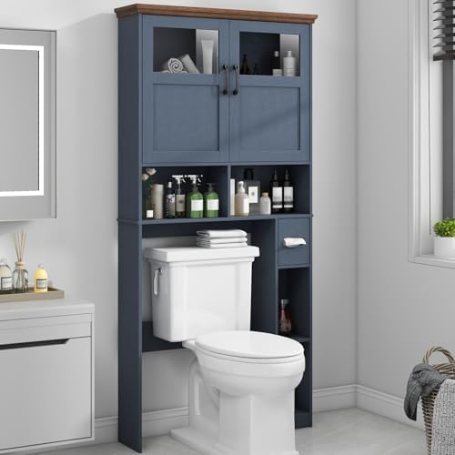 Vabches Over The Toilet Storage Cabinet with Doors & Paper Holder, Blue