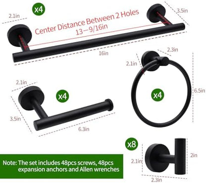 20pcs Bathroom Hardware Set, Matte Black Bathroom Hardware Set, Including 16" Hand Towel Bars, Toilet Paper Holders, Towel Rings, Robe Towel Hooks