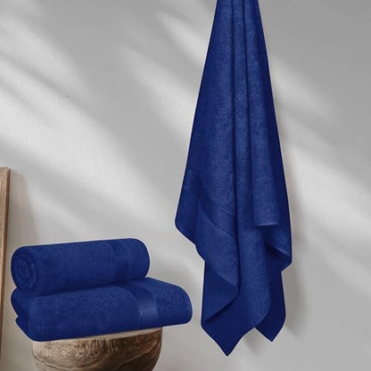 Belizzi Home Cotton 2 Pack Oversized Bath Towel Set 28x55 inches, Large Bath Towels, Ultra Absorbant Compact Quickdry & Lightweight Towel, Ideal for Gym Travel Camp Pool - Navy Blue