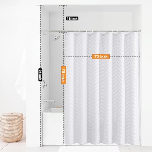 White Boho Fabric Shower Curtain 72 x 78 Inches