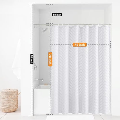 White Boho Fabric Shower Curtain 72 x 78 Inches
