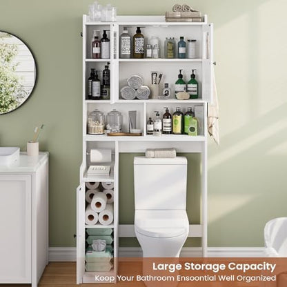 Itaar Over The Toilet Storage Cabinet, Over Toilet Bathroom Organizer with Glass Doors & Toilet Paper Holder Stand, Home Space-Saving Toilet Rack, for Bathroom, Restroom, Laundry(White)