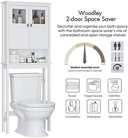 Spirich Bathroom Over the Toilet Storage Cabinet with Glass Doors, White