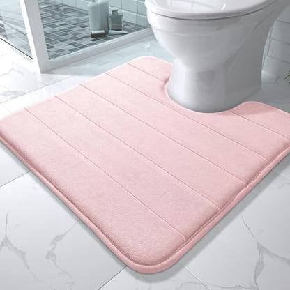 Yimobra Memory Foam Toilet Bath Mat U-Shaped, Soft and Comfortable, Super Water Absorption, Non-Slip, Thick, Machine Wash and Easier to Dry for Bathroom Commode Contour Rug, 24 X 24 Inches, Pink