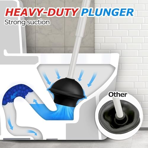 FORASTO 2Pack 2 in 1 Toilet Plunger and Brush Set,Extended Handle Plunger,Toilet Bowl Brush Plunger Set,Bathroom Cleaning Tools,Cleaning Brush,Toilet Brush Plunger Combo,Cream Grey（21inch）