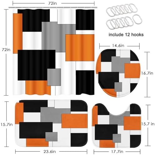 Bathroom Sets with Shower Curtain and Rugs, 4 Pcs, Geometric