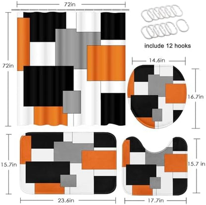 Bathroom Sets with Shower Curtain and Rugs, 4 Pcs, Geometric