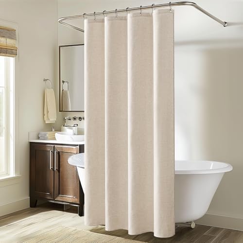 MIULEE Linen Fabric Shower Curtain Cream Beige W48*L72 8 Metal Hooks