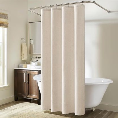 MIULEE Linen Fabric Shower Curtain Cream Beige W48*L72 8 Metal Hooks