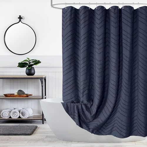 Navy Boho Fabric Shower Curtain 72 x 84 Inches
