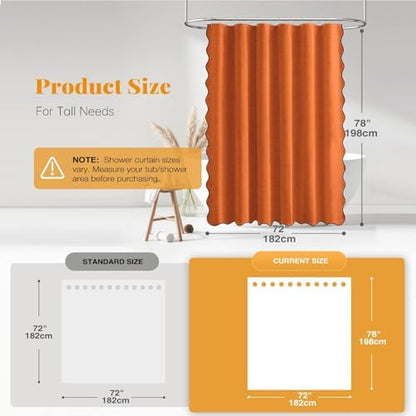 BTTN 72x78 Boho Scalloped Linen Textured Cloth Shower Curtain, Burnt Orange
