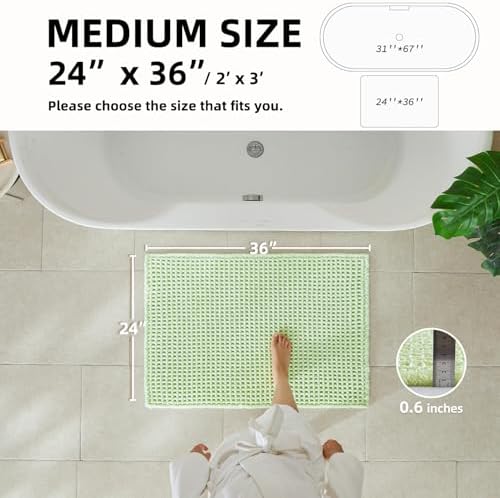 TYUU Waffle Bath Mat, Boho Bathroom Rugs Non Slip, 36x24 Pale Green