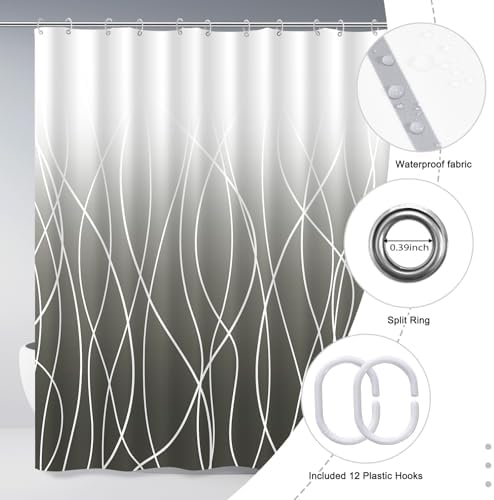 Striped Shower Curtain for Bathroom, Ombre Dark Grey, 72" W x 72" L