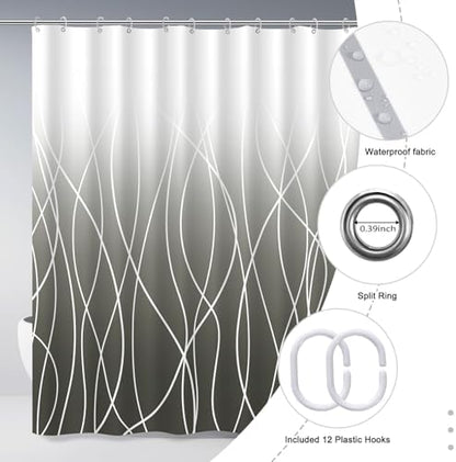 Striped Shower Curtain for Bathroom, Ombre Dark Grey, 72" W x 72" L