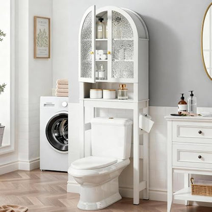 HMstone Over The Toilet Storage Cabinet, Arched Bathroom Organizer and Storage with Acrylic Doors and Adjustable Shelf, Space-Saving Freestanding Bathroom Modern Storage Cabinet Over Toilet, White