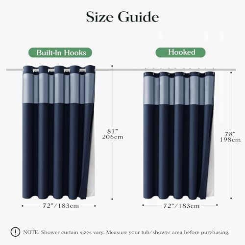 Dynamene Navy Blue Hook Free Waffle Shower Curtain & Snap-in Liner,72x81
