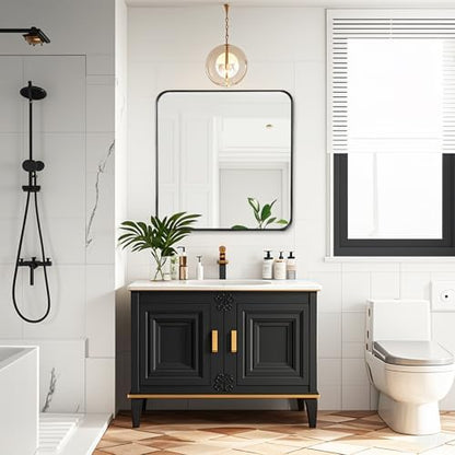 Black Bathroom Vanity Mirror Over Sink 28x28, Small Wall Square Mirror