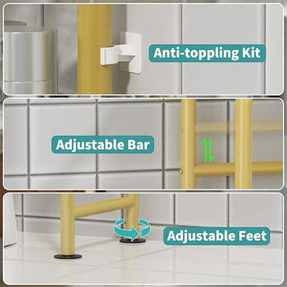 3-Tier Over Toilet Storage, Anti-Tip, 64" H, Gold