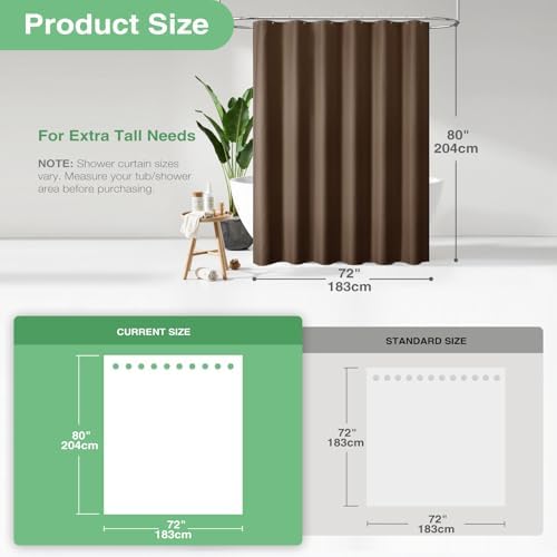 Dynamene Long Waffle Shower Curtain 256 GSM Heavy Fabric 72x80 Brown