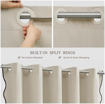 Furlinic No Hook Scalloped Shower Curtain Beige Linen Modern Neutral 72x75