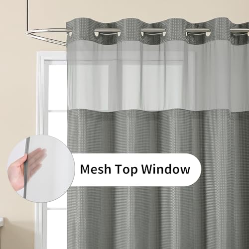 Colorful Star Waffle Weave No Hook Shower Curtain Set, 36 x 75 Inch, Grey