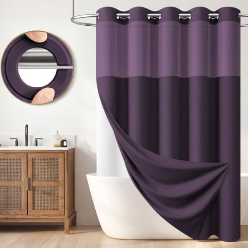 BTTN Purple Ringless Linen Textured Shower Curtain with Snap in Liner 72x75
