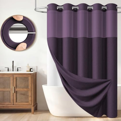 BTTN Purple Ringless Linen Textured Shower Curtain with Snap in Liner 72x75