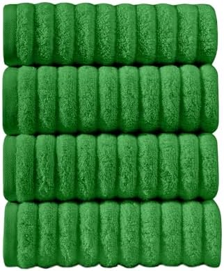 Elegant Comfort Luxury 100% Turkish Cotton Corduroy Ribbed 4 Pack Hand Towel Set 16 x 28 Inch - Absorbent, Super Soft, Quick Dry, Premium Towels for Bathroom, Gym, Spa and Hotel Use, Emerald Green