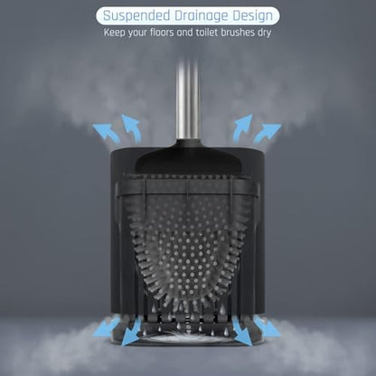 Sellemer Silicone Toilet Brush, Ventilation Slots Base Holder 3 Pack, Black