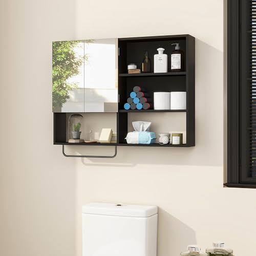 Bathroom Wall Cabinet, Medicine Cabinet with Mirror, Black