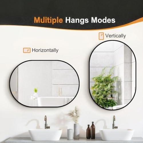 Delma 40x28 Black Oval Bathroom Mirror for Over Sink, Aluminum Frame