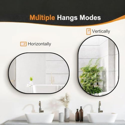 Delma 40x28 Black Oval Bathroom Mirror for Over Sink, Aluminum Frame
