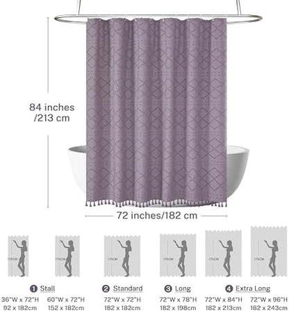 Siiluminisoy Extra Long Purple Boho Shower Curtain Woven Fabric Cute 84 Inch Shower Curtain, 72 x 84 Tufted Chevron Textured Striped Modern Farmhouse Minimalist Cloth Shower Curtain for Bathroom