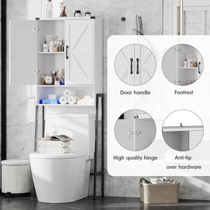 Vabches Over The Toilet Storage Cabinet with 2-Door Design Bathroom Organizers and Storage with Anti-Tip Device Over Toilet Organizer with Shelves for Bathroom,Restroom,Laundry White