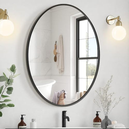 Delma 28x22 Black Oval Bathroom Mirror for Over Sink, Aluminum Frame