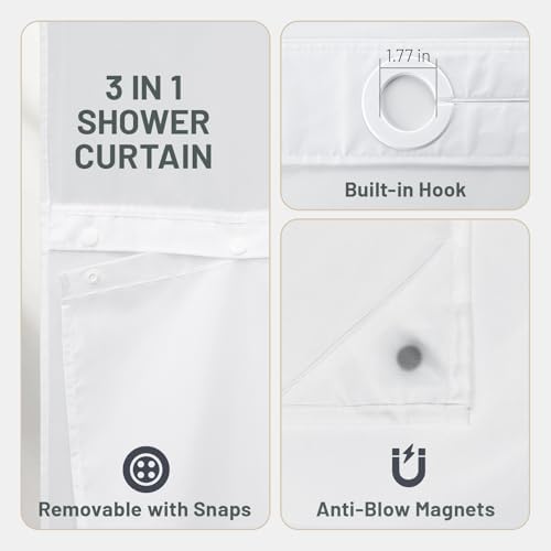 WITHLOC No Hook Floral Shower Curtain with Liner, Yellow Gray, 71x74