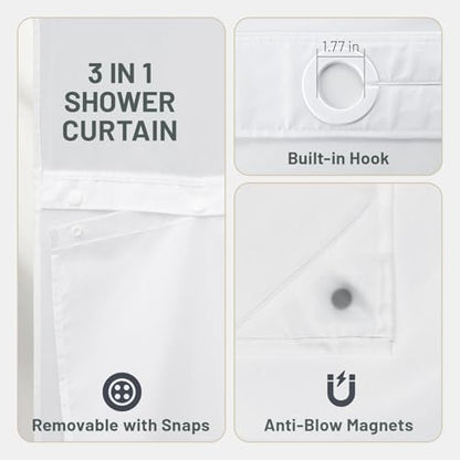 WITHLOC No Hook Floral Shower Curtain with Liner, Blue, 71x74