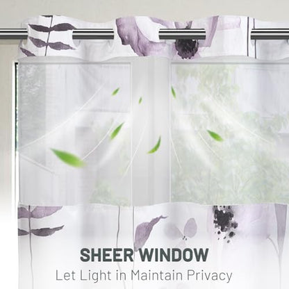 WITHLOC No Hook Floral Shower Curtain with Liner, Plum, 71x74