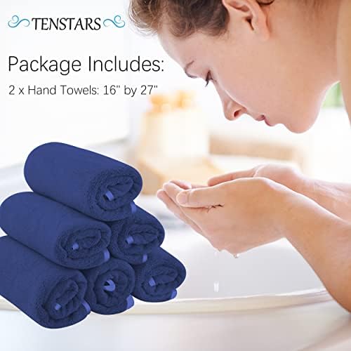TENSTARS Silk Hemming Hand Towels for Bathroom - Quick Drying - Ultra Soft Microfiber Absorbent Towel for Bath Fitness, Gym, Shower, Hotel, and Spa - 16x28 Inch | Set of 6, Navy Blue